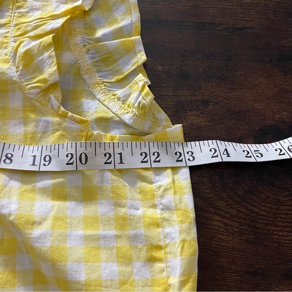 J Crew Gingham flutter top with bib trim yellow white 100% cotton size XXL - Picture 8 of 10